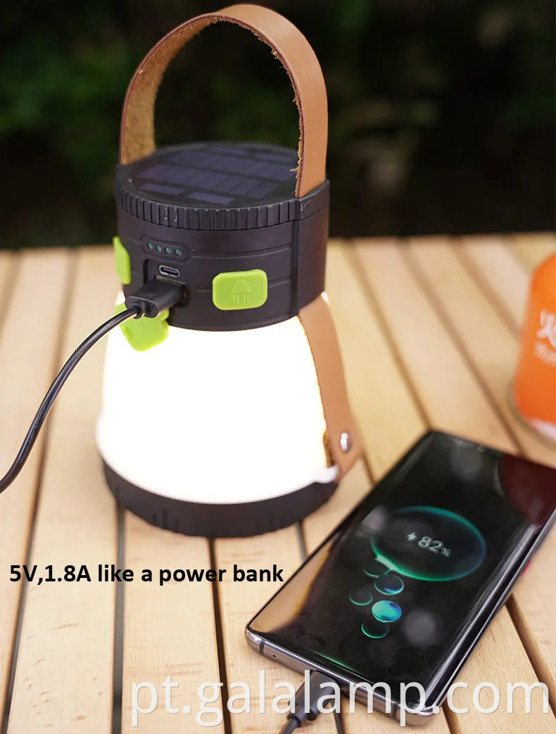 Lanterna de acampamento recarregável solar com um carregador de telefone com carregador de telefone